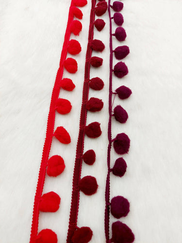 9 yards x Wholesale Red Pom Pom Fringe Trim, Pompom Trimming, Tassels